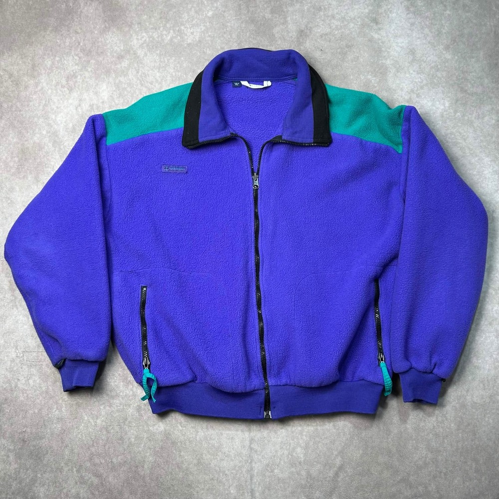 Vintage Columbia Sportswear Fleece Jacket Mens XL Purple Teal Colorblock USA